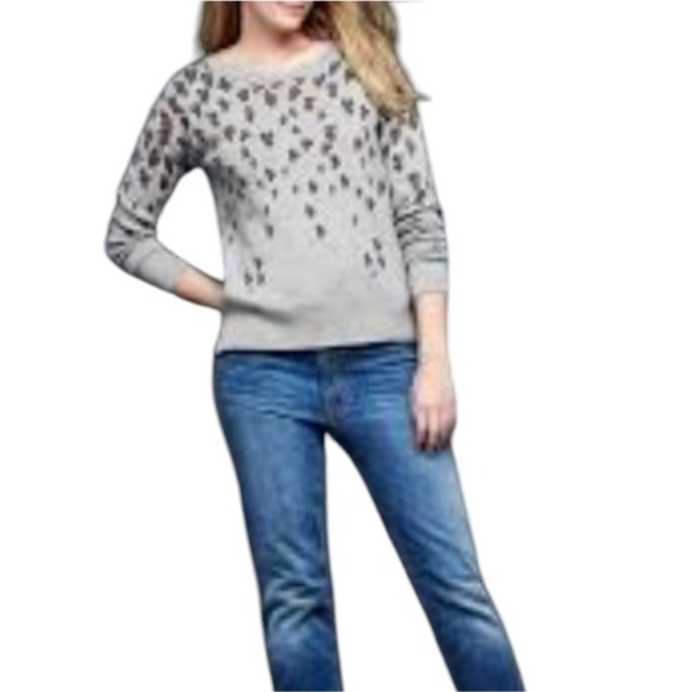 Gap Womens Grey‎ Leopard Print Merino Wool Blend Scoop Neck Sweater Size M